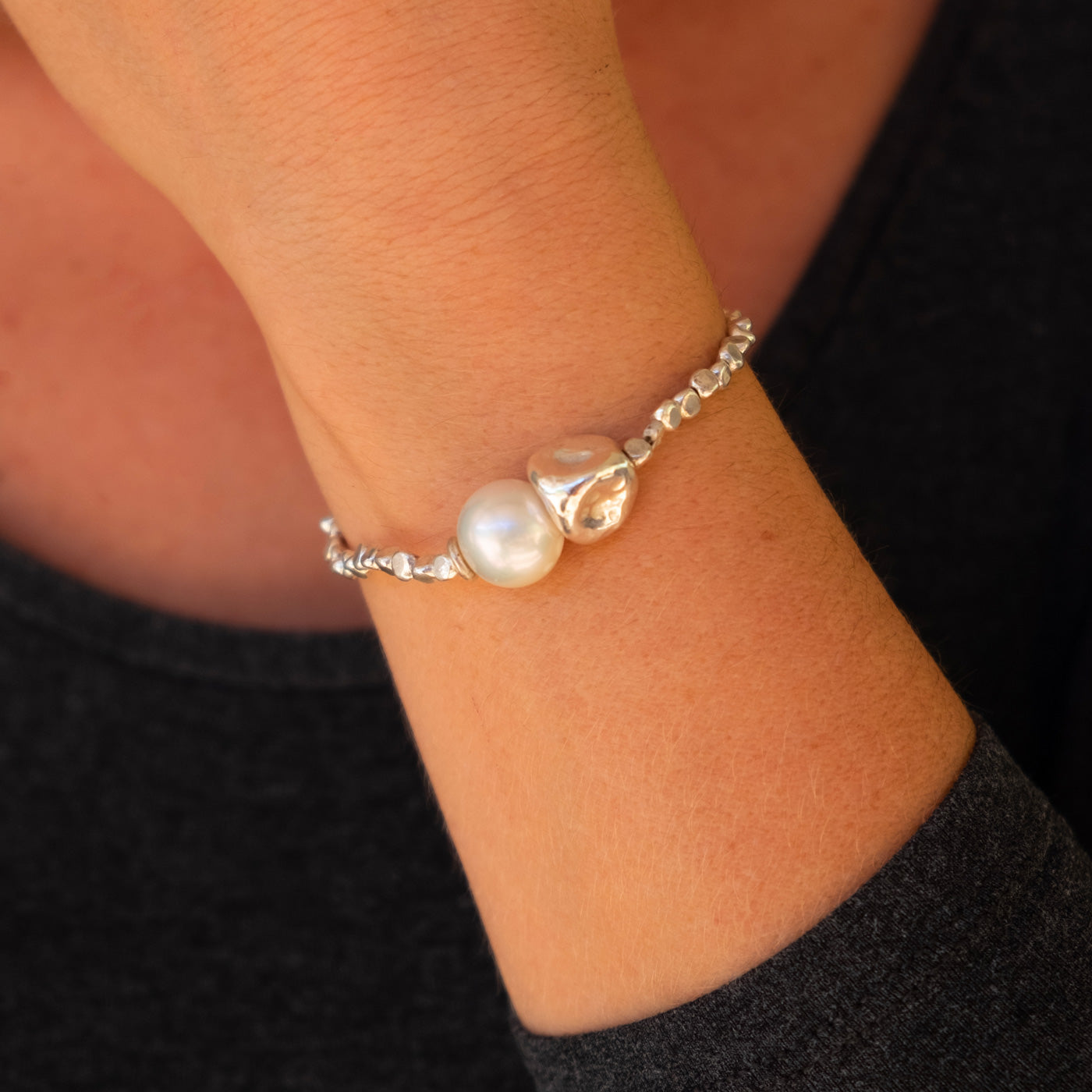 Bracciale Argento Elastico Perla Pepita