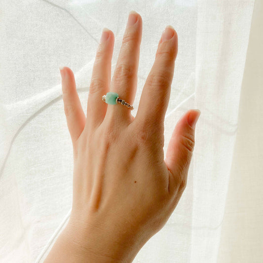 Anello Elastico Argento Cubo Amazzonite