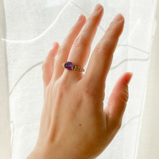 Anello Elastico Argento Ametista