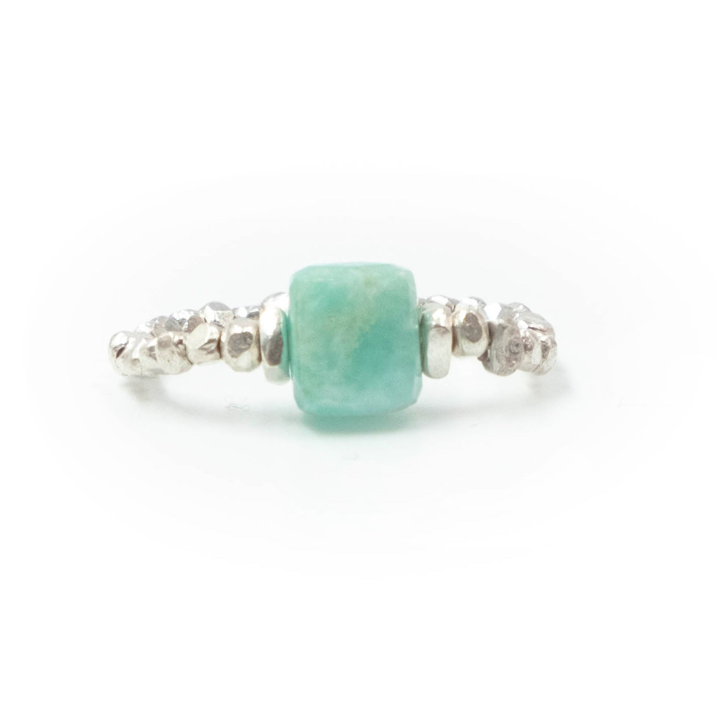 Anello Elastico Argento Cubo Amazzonite