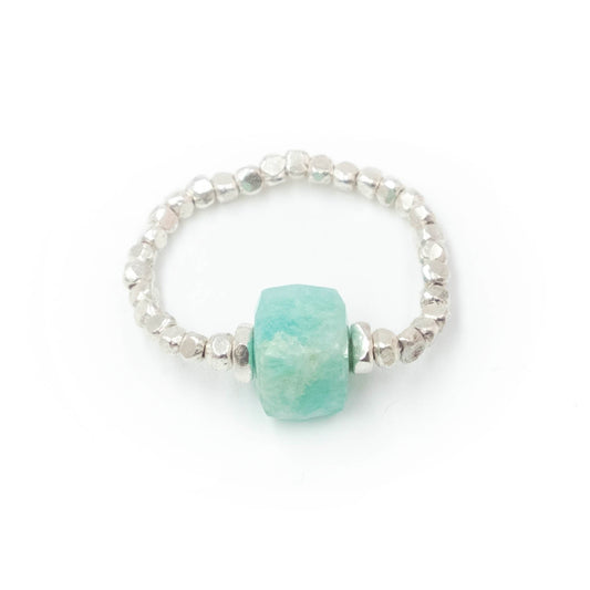 Anello Elastico Argento Cubo Amazzonite