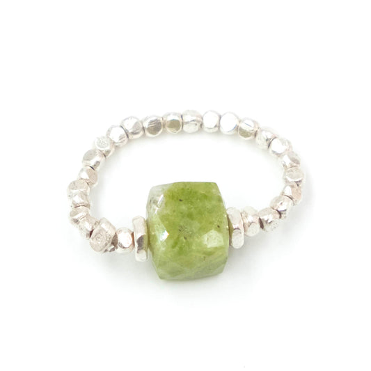 Anello Argento Cubo Granato Verde