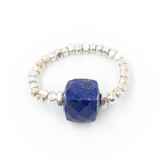 Anello Elastico Argento Cubo lapislazzuli