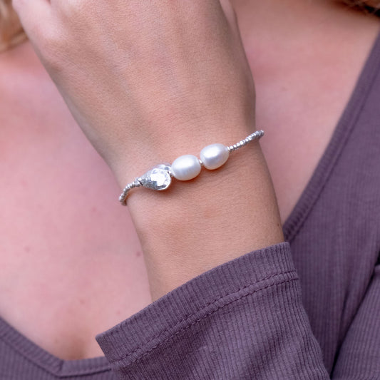 IDA Bracciale Argento Cuore Perla Ovale