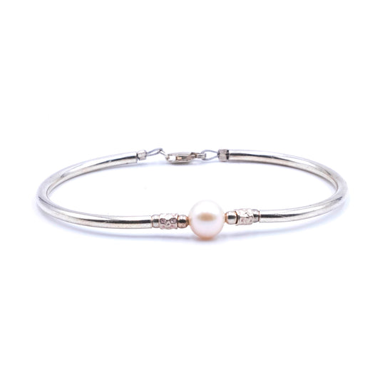 Bracciale Argento Semirigido Perla Bianca