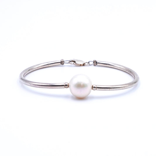 Bracciale Argento Semirigido Perla Bianca Grande