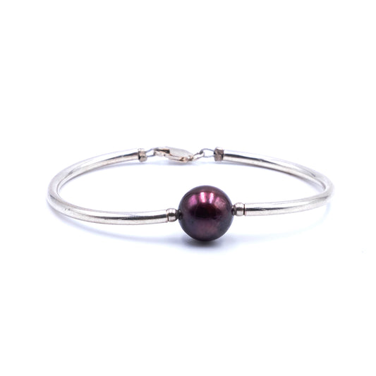 Bracciale Argento Semirigido Perla Nera